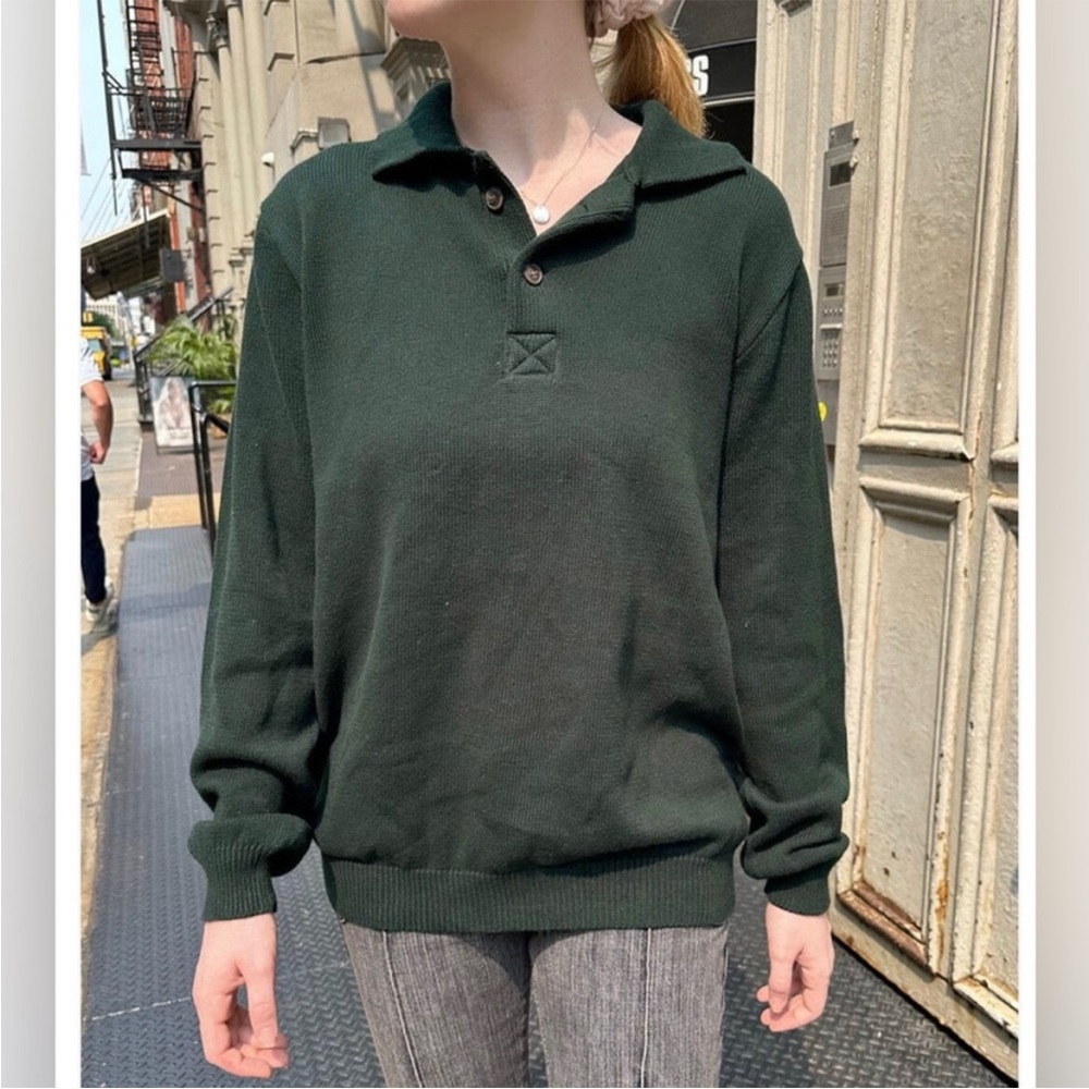 Brandy Melville Katiana Collar Sweater Dark Green Oversized Preppy